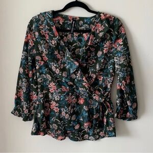 Floral Wrap Top - Green and Pink Design Lab M